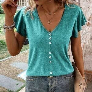Women’s Butterfly Sleeve Button Detail Knit Top - Size XL - Mint Condition